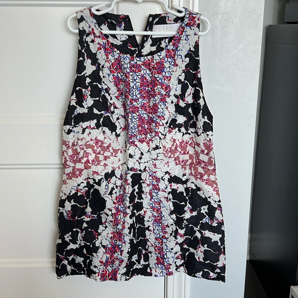 Peter Pilotto Silk Top, Size US 4, gorgeous print / pattern (B&W, blue and red)
